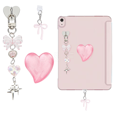 1 Set Heart & Bowknot Zinc Alloy Acrylic Mobile Phone Holders & Pendant Decorations AJEW-ME0002-81B-1