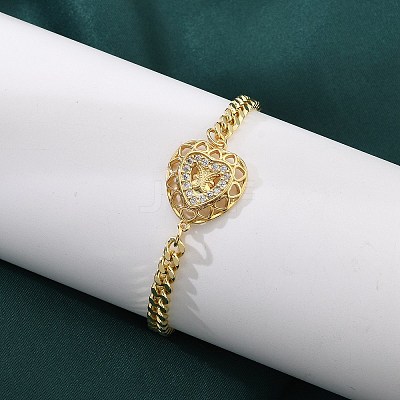 Brass Micro Pave Clear Cubic Zirconia Link Bracelets BJEW-Z082-03G-03-1