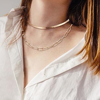 4Pcs 4 Style Alloy Paperclip & Herringbone Chain Necklaces Set NJEW-AN0001-09-1