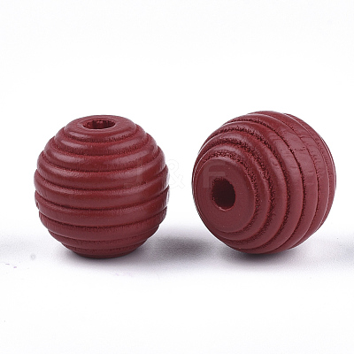 Painted Natural Wood Beehive Beads WOOD-S049-04B-06-1