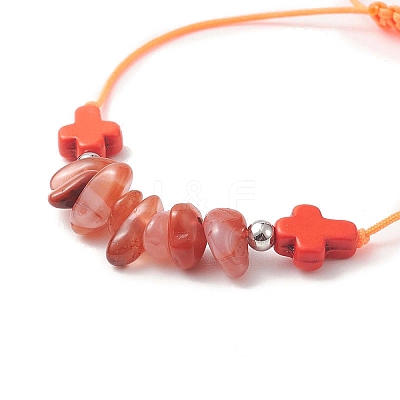 Natural & Synthetic Mixed Gemstone Chips & Cross Braided Bead Bracelet for Women BJEW-JB09254-1
