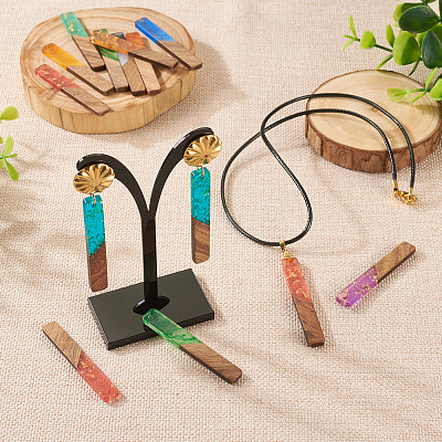 20Pcs 10 Styles Transparent Resin & Walnut Wood Big Pendants RESI-TA0001-59-1