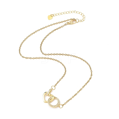 Brass Micro Pave Clear Cubic Zirconia Heart with Ring Pendant 304 Stainless Steel Cable Chain Necklaces for Women NJEW-JN05659-1