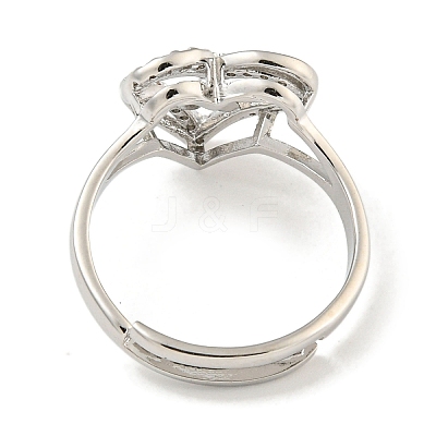 Heart with Letter Rack Plating Brass Micro Pave Clear Cubic Zirconia Adjustable Rings for Women RJEW-I105-01P-K-1