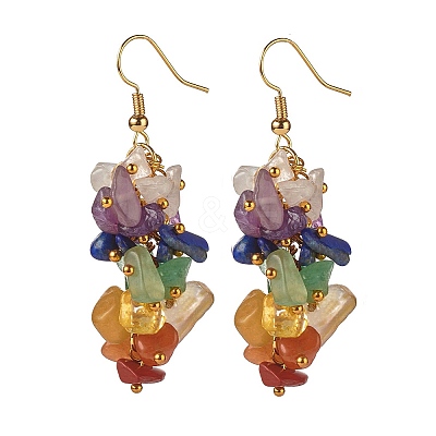 Reiki Natural Mixed Stone Chip Beads Dangle Earrings for Girl Women X1-EJEW-JE04654-1