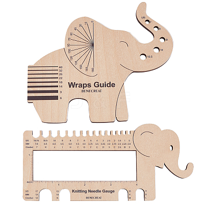 1 Set Elephant Shape Wooden Knitting Needle Gauge & Yarn Wrap Guide Board DIY-BC0006-94-1