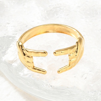 304 Stainless Steel Rock & Roll Hand Gesture Cuff Rings for Women Men RJEW-B118-02G-1