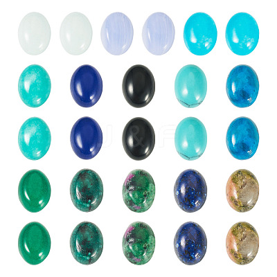 26Pcs 13 Styles Synthetic Blue Lace Agate & Black Stone & Natural White Jade & Amazonite & Unakite Cabochons G-TA0003-28B-1
