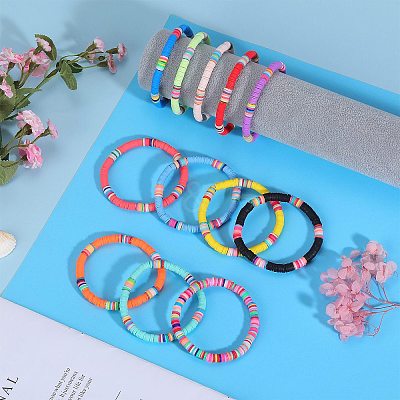 12Pcs 12 Color Polymer Clay Heishi Surfer Stretch Bracelets Set BJEW-SW00123-1