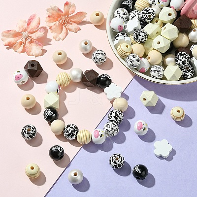 DIY Animal Cattle Theme Wooden Beaded Keychain Making Kits DIY-YW0008-69A-1
