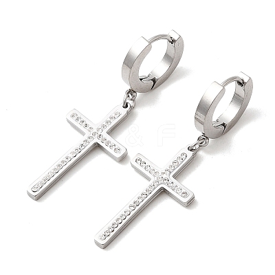 Cross 304 Stainless Steel Polymer Clay Rhinestones Hoop Earrings EJEW-G453-11P-02-1
