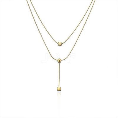 304 Stainless Steel Round Ball Double Layer Y Necklaces for Women FS-WG4AF00-02-1
