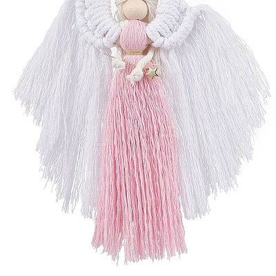 Angel Wood & Cotton Threads Pendant Decoration HJEW-JM02406-02-1