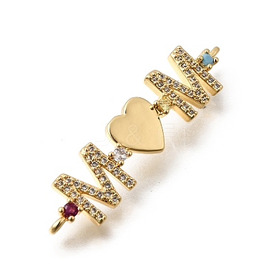 Mother's Day Brass Micro Pave Cubic Zirconia Mom Heart Connector Charms LS-KK-Z155-03G-02-1