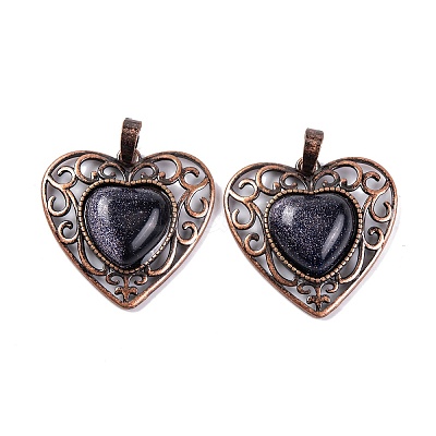 Synthetic Blue Goldstone Peach Love Heart Pendants G-G158-01-19-1
