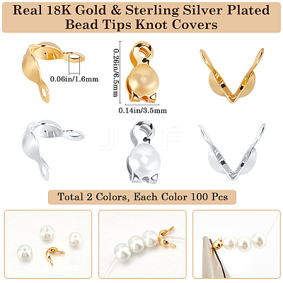 200Pcs 2 Colors Brass Bead Tips Knot Covers KK-BBC0015-91-1