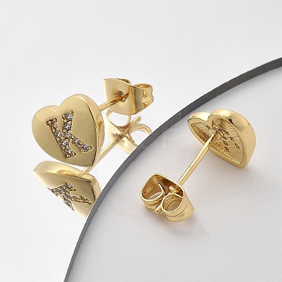 Rack Plating Brass Micro Pave Clear Cubic Zirconia Stud Earrings EJEW-K299-01G-K-1