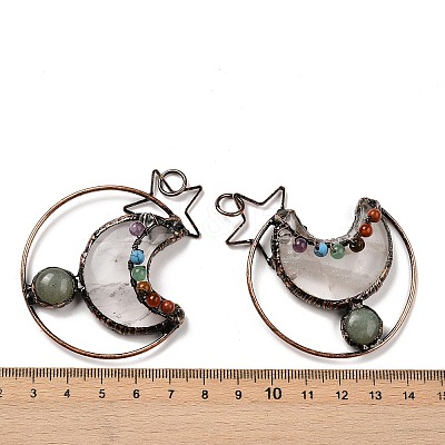 Natural Green Aventurine & Quartz Crystal Brass Star Moon Big Pendants G-H316-01R-02-1