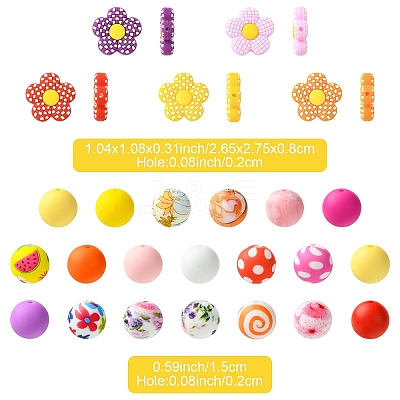 30Pcs 5 Styles Silicone Focal Beads SIL-YW0002-21A-1