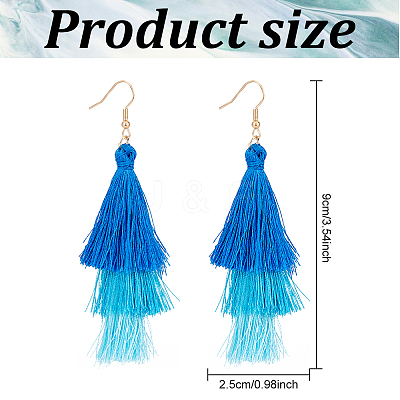 6 Pairs 6 Colors Cotton Triple Layer Tassel Dangle Earrings EJEW-AN0001-64-1
