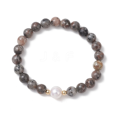 Natural Syenite & Cultured Freshwater Pearl Round Beaded Stretch Bracelets for Women BJEW-JB13321-01-1