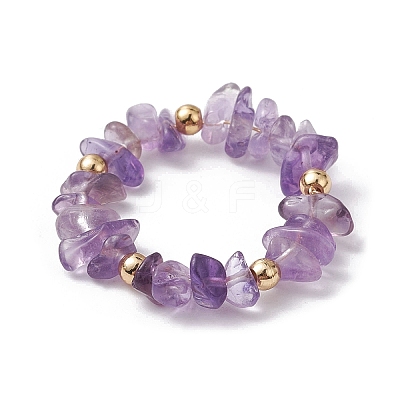 Natural Mixed Gemstone Chips Beaded Stretch Ring RJEW-JR00646-1