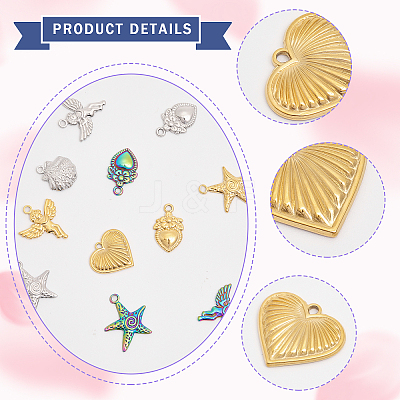 15Pcs 15 Styles 304 Stainless Steel Pendants STAS-CA0001-97-1