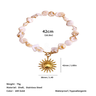 Ocean 304 Stainless Steel Pendant Natural Shell Nuggets Beaded Necklaces for Women WG8D776-01-1