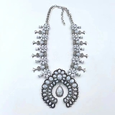 Alloy & Synthetic Turquoise Boho Flower Squash Bib Necklaces for Women FS-WGADD2A-02-1