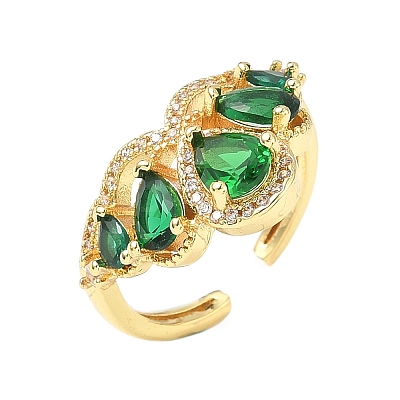 Brass Micro Pave Cubic Zirconia Adjustable Cuff Rings RJEW-C131-02G-1