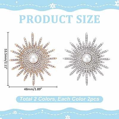4Pcs 2 Colors Sun Alloy Rhinestone Lapel Pins JEWB-ME0001-14-1