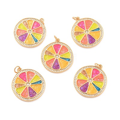 Eco-Friendly Brass Micro Pave Cubic Zirconia with Enamel Pendants X-KK-K268-33G-1