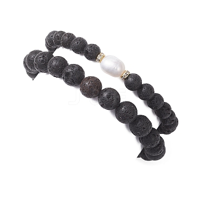 2Pcs Natural Lava Rock Round Beads Stretch Bracelets for Women Men BJEW-JB13054-1