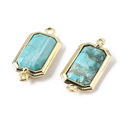 Dyed Natural Howlite Faceted Rectangle Connector Charms G-H323-04G-02-1