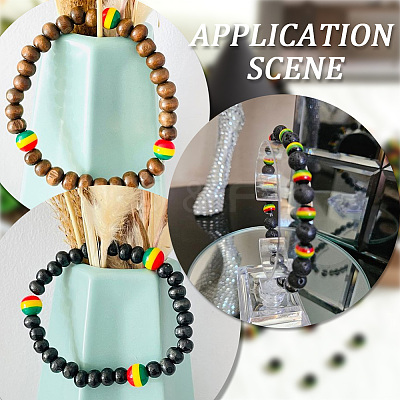 200Pcs Ghana Jamaica Reggae Stripe Resin Beads RESI-SP0001-05-1