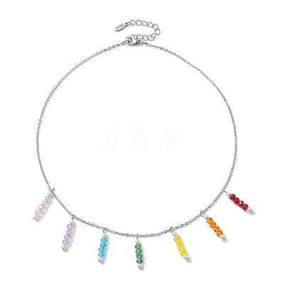 Colorful Glass & Round Shell Pearl Beaded Charms Bib Necklace NJEW-JN04628-1