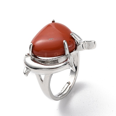 Natural Red Jasper Dolphin & Heart Adjustable Rings RJEW-K241-02P-05-1