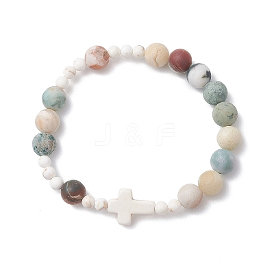 2Pcs Natural Bamboo Leaf Agate & Tree Agate & Magnesite & Synthetic Turquoise Stretch Bracelets for Women BJEW-JB12815-1