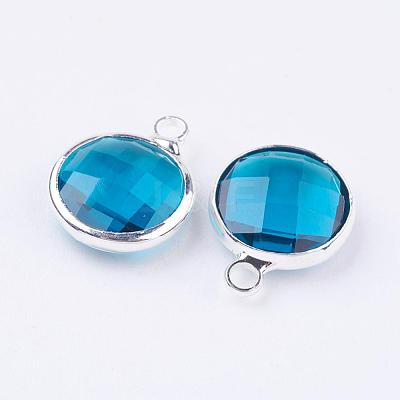 Silver Color Plated Brass Glass Flat Round Charms GLAA-M003-A-30S-1