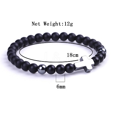 Natural Black Stone & Synthetic Non-magnetic Hematite Beads Stretch Bracelets for Women Men BO6196-3-1