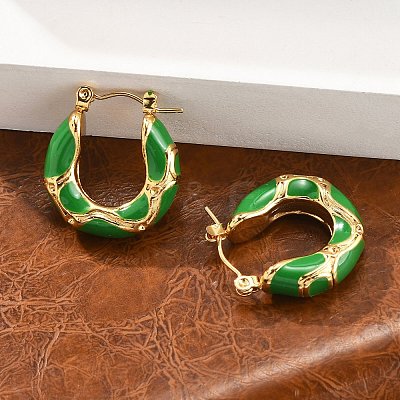 304 Stainless Steel Enamel Hoop Earrings EJEW-Z079-01G-01-1