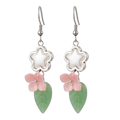 Flower 304 Stainless Steel Handmade Lampwork Dangle Earrings EJEW-JE06430-02-1