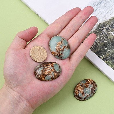 Assembled Synthetic Bronzite and Aqua Terra Jasper Cabochons G-R457-04-1