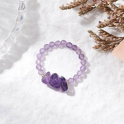 Natural Gemstone Beaded Rings RJEW-TA00191-1