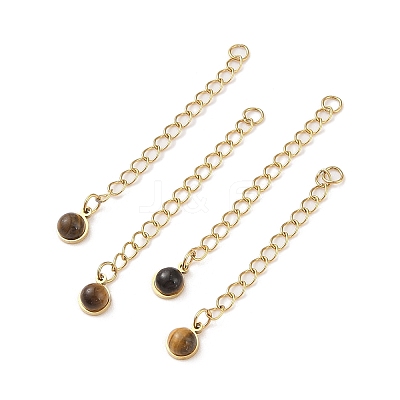 Ion Plating(IP) 316 Surgical Stainless Steel Curb Chain Extender with Gemstone Round Charm High Polished STAS-A097-01G-1