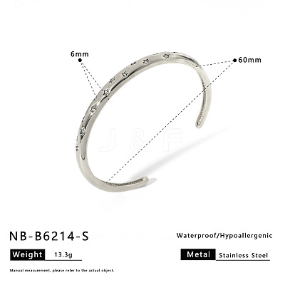 304 Stainless Steel Micro Pave Clear Cubic Zirconia Cuff Bangles for Women WG3B407-02-1