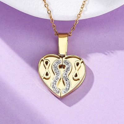 304 Stainless Steel Polymer Clay Rhinestones Heart Openable Pendant Necklaces for Women NJEW-Z065-13G-1