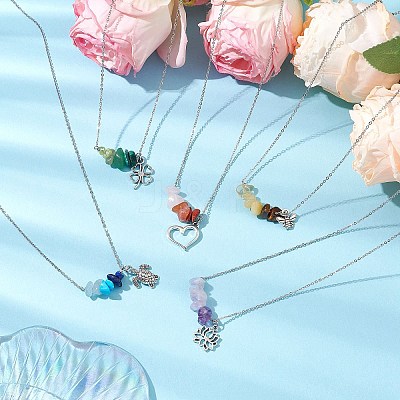 Gradient Color Gemstone Chip & Alloy Pendant Necklaces NJEW-JN05074-1