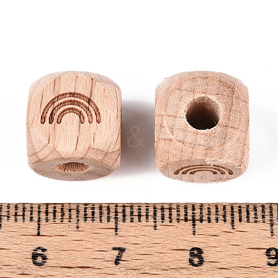 Engraved Beech Wood Beads WOOD-N015-08E-1