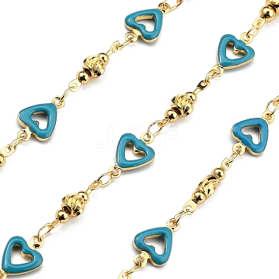 Brass Heart Link Chains KK-D368-03G-B-1